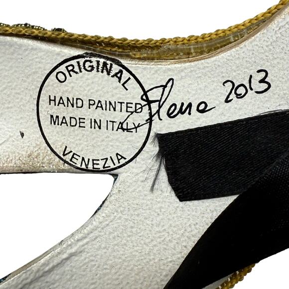 La Maschera del Galeone Venetian Mask 2013 Hand Painted Italy Blue Gold Roses - Picture 5 of 9